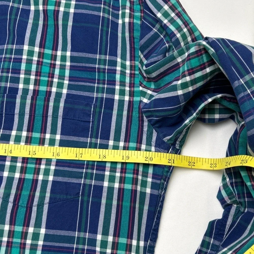 J.Crew Mens Button Down Flannel Shirt Blue Green Plaid Size M Tailored Cotton